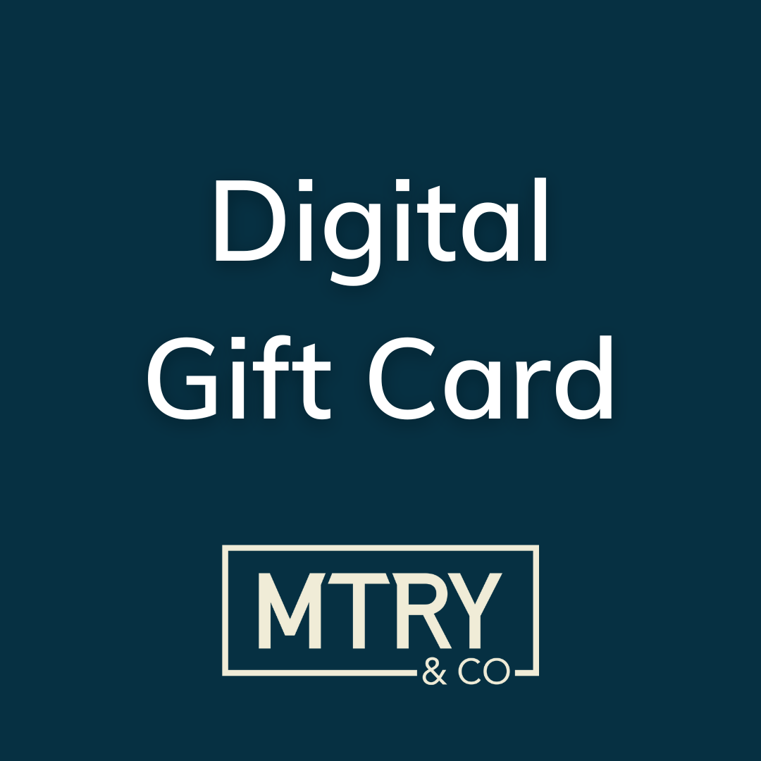 Digital gift card with 'MTRY & Co' logo on a blue background