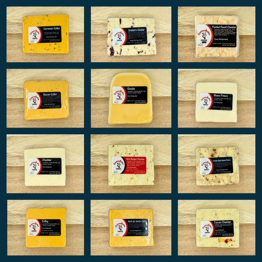 A compilation image showing each flavor of cheese from CannonBelles Cheese. 