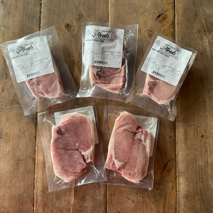 The contents of the Boneless Pork Chops Box from Hart Country Meats, including 5 2-packs of boneless pork chops.