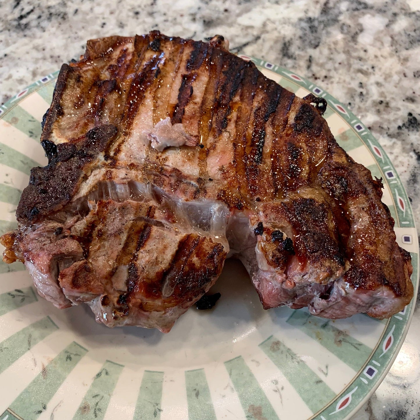 A cooked Iowa Chop, from Hart Country Meats.