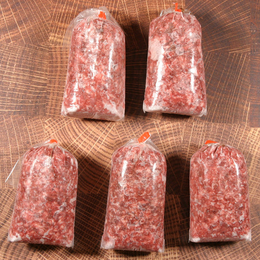 5 packs of ground American Wagyu beef from Verlinde Farms, included as part of the Small option of the American Wagyu Burger Box.