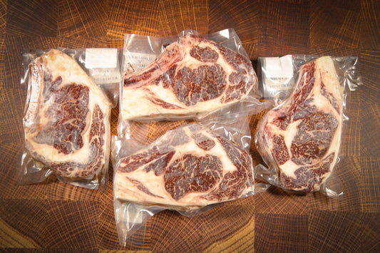 The American Wagyu Ribeye Steaks box from Verlinde Farms, consisting of your choice of 2 or 4 American Wagyu Bone-In Ribeye Steaks.